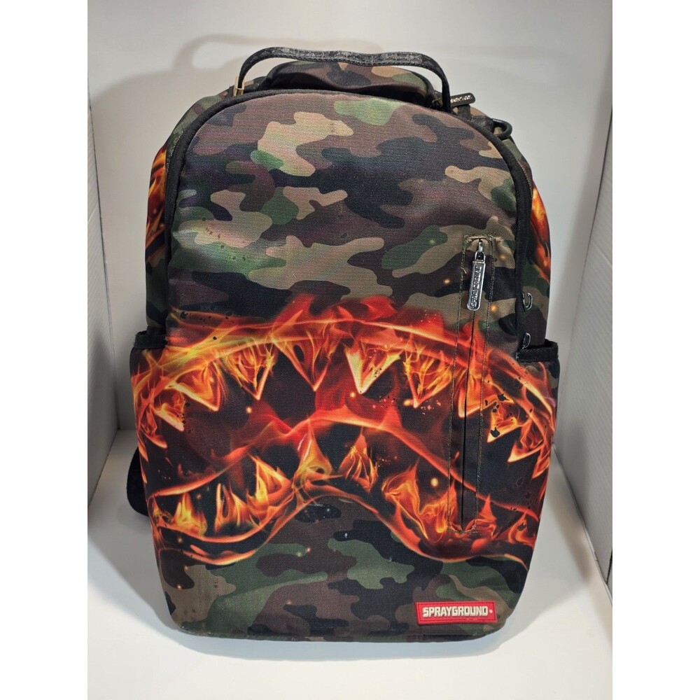 Sprayground Camo Fire Shark Backpack – Limited Edition